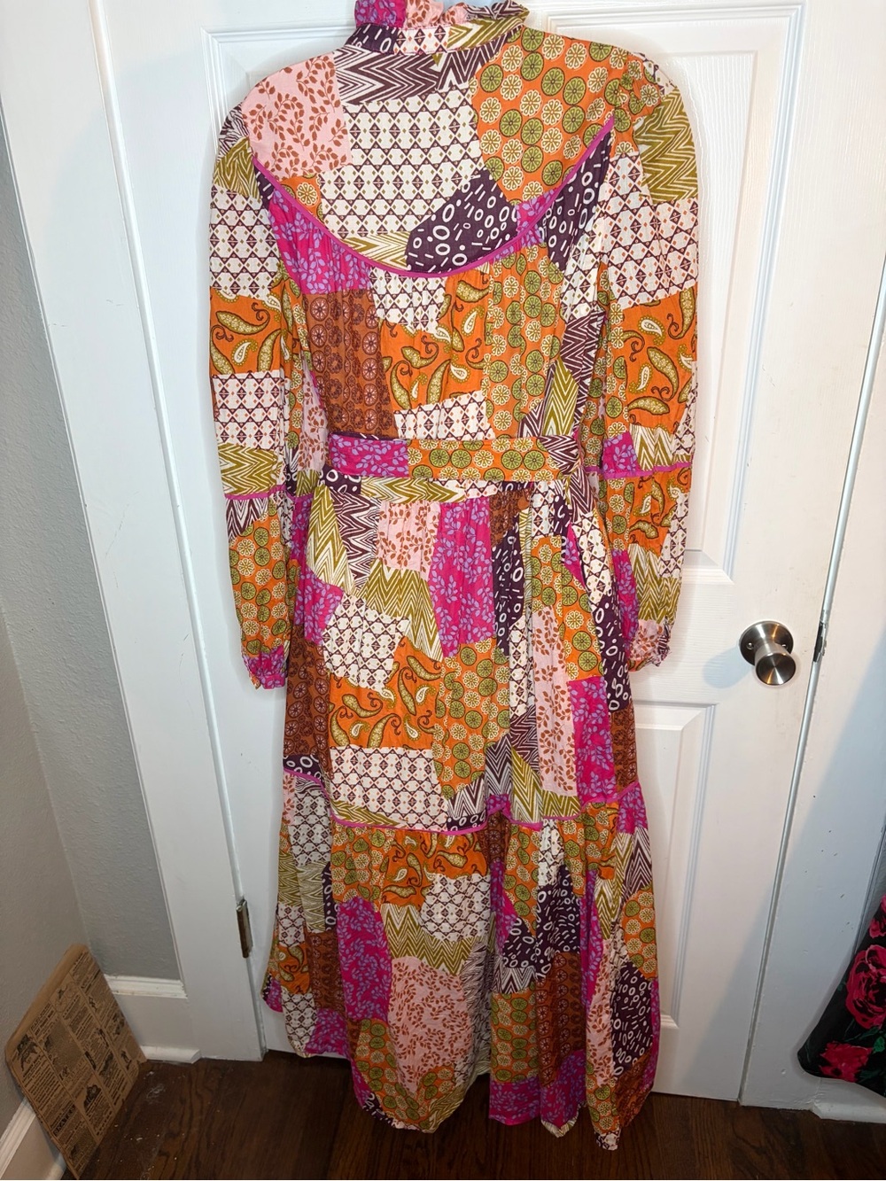 Avara Fate Happy For You Fuchsia Pink Cotton Patchwork Maxi Dress Pink Multi M - Picture 10 of 13
